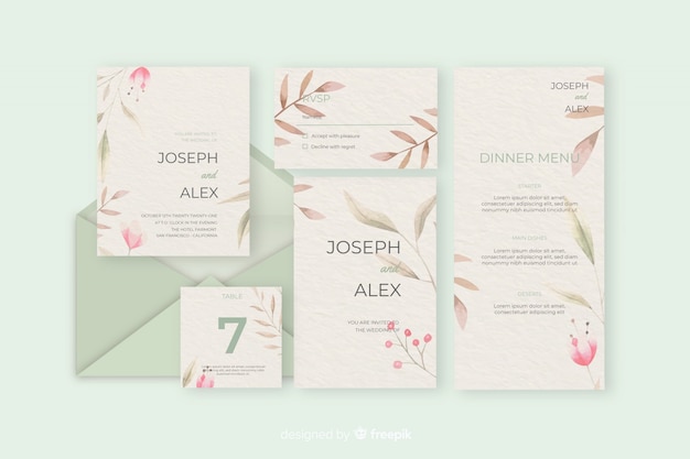 Briefpapier brief en envelop voor bruiloft in groene tinten Gratis Vector