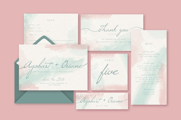 Briefpapier bruiloft uitnodiging concept Gratis Vector