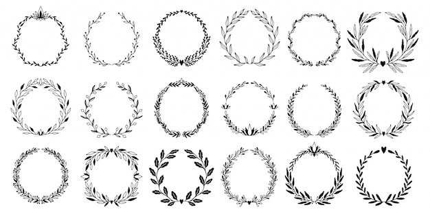 Bruiloft bloemen grafische elementen instellen krans, scheidingslijnen, laurier. decoratief uitnodigingsontwerp. Premium Vector