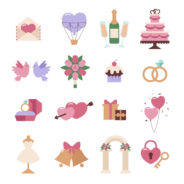 Bruiloft elementen vector set geïsoleerd Premium Vector