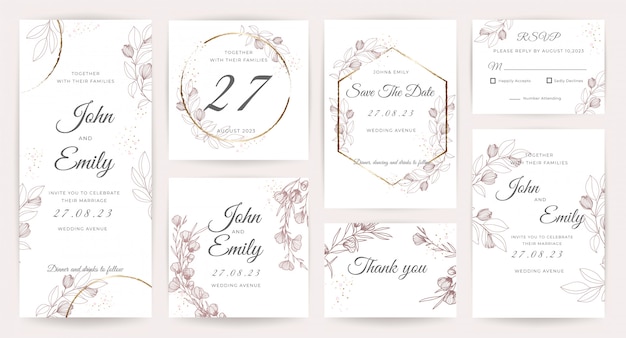 Bruiloft kaart uitnodiging sjabloon collectie Premium Vector