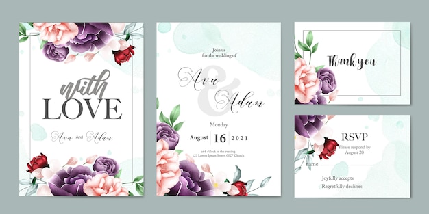 Bruiloft uitnodiging kaartsjabloon Premium Vector