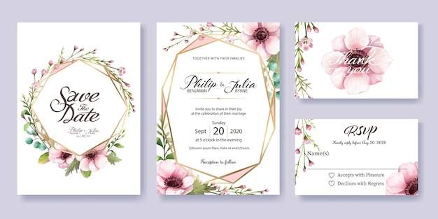 Bruiloft uitnodiging, rsvp-kaart. aquarel stijl. vector. Premium Vector
