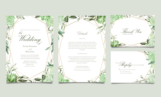Bruiloft uitnodiging sjabloon kaart ontwerp met aquarel bloemen Premium Vector