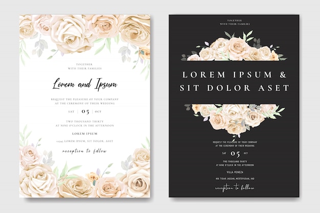 Bruiloft uitnodigingskaart met bloemen sjabloon Premium Vector
