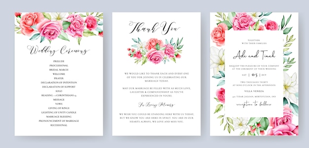 Bruiloft uitnodigingskaart met kleurrijke bloemen en bladeren Premium Vector
