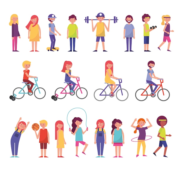 Bundel van commnuity-mensen die activiteiten doen Gratis Vector