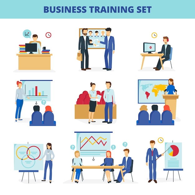 Business training en consulting instituut programma's voor effectief leiderschap en innovatie Gratis Vector