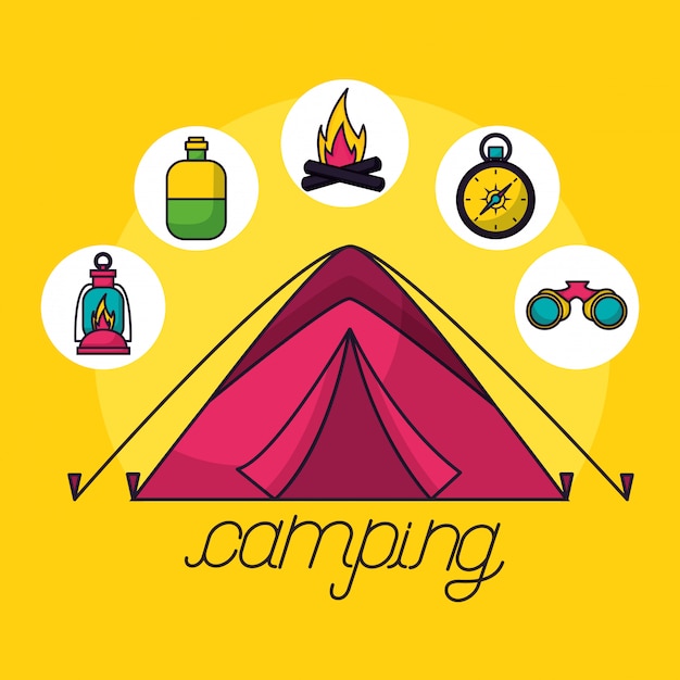 Camping reis-elementen in vlakke stijl Gratis Vector