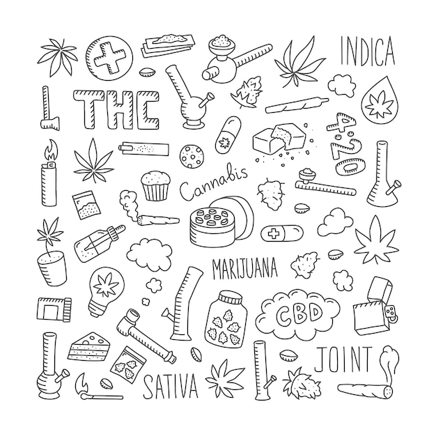 Cannabis doodle set | Premium Vector