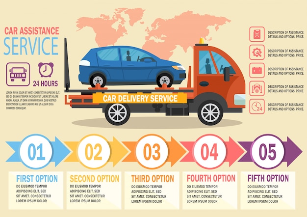 Car assistance service. vector vlakke afbeelding. Premium Vector