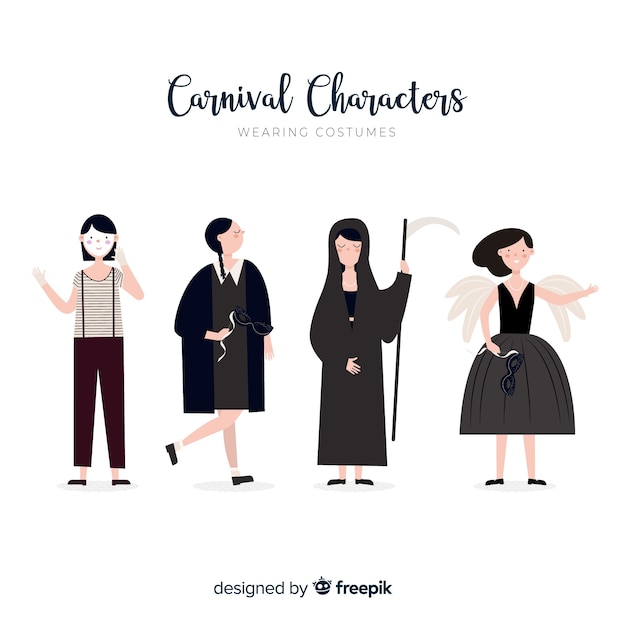 Carnaval-karakters die kostuums dragen Gratis Vector