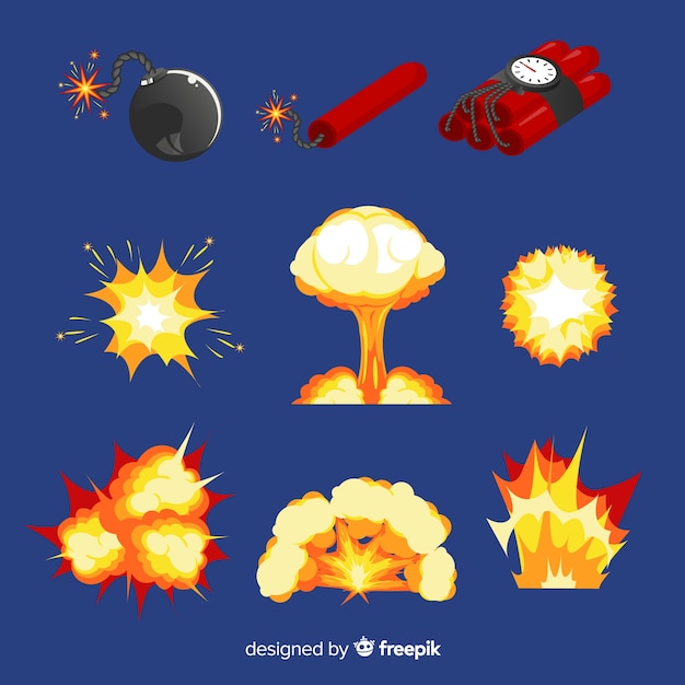 Cartoon bom en bomexplosie effect collectie Gratis Vector