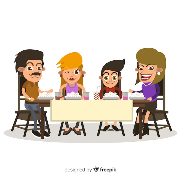 Cartoon Familie Samen Eten Gratis Vector