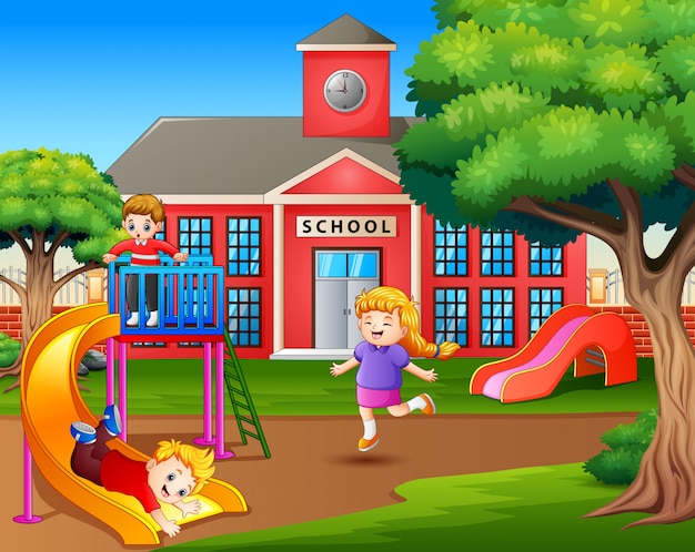 Cartoon kinderen spelen op het schoolplein Premium Vector