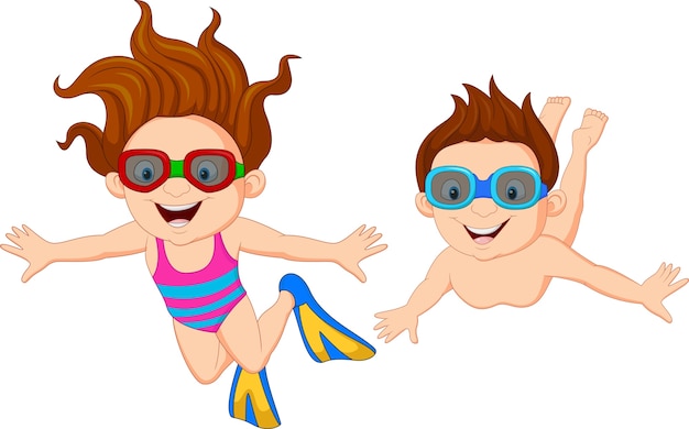 Cartoon kinderen zwemmen onder water | Premium Vector