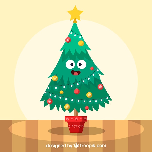 Cartoonstijl kerstboom Gratis Vector