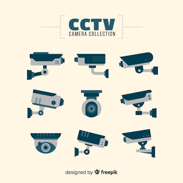 Cctv-camerainzameling met vlak ontwerp Gratis Vector