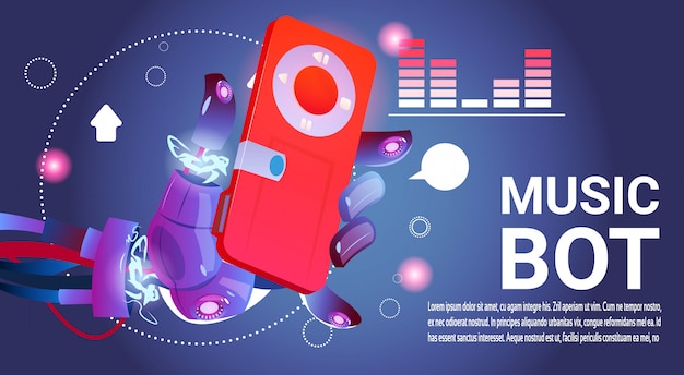 Chat bot music robot virtuele hulp van website of mobiele toepassingen, kunstmatige intelligentie c Premium Vector