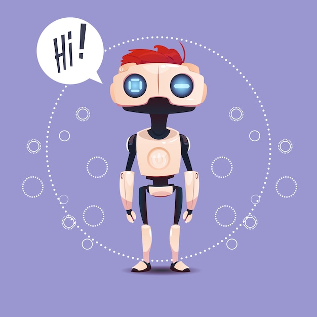 Chat bot, robot virtual assistance element of website of mobile applications, artificial intelligenc Premium Vector