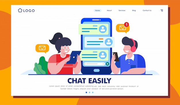Chat gemakkelijk landingspagina website illustratie vector ontwerp Premium Vector