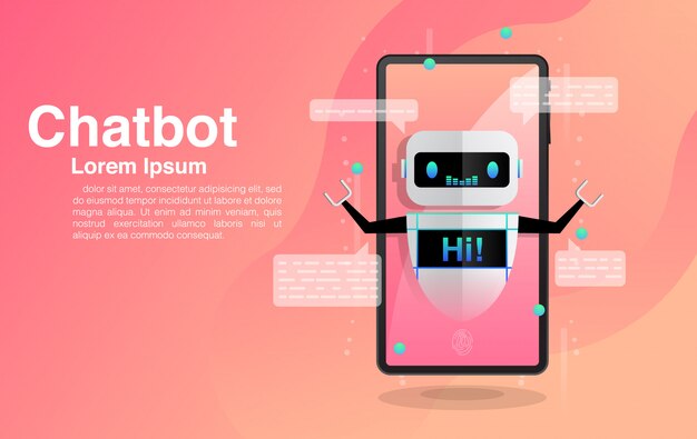 Chatbot, chatbot in smartphone, chatten met chatbot-applicatie, chatbot-technologie en online helpcentrum, Premium Vector