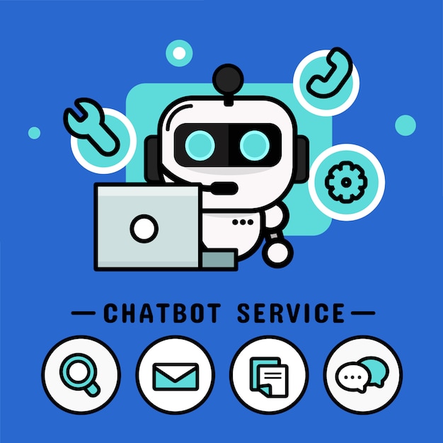 Chatbot met hoofdtelefoon. call centre vector, modern vectorontwerp Premium Vector