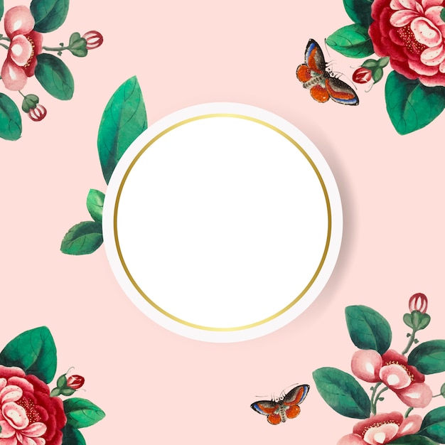 Chinees schilderij met bloemen lege cirkelframe vector Gratis Vector