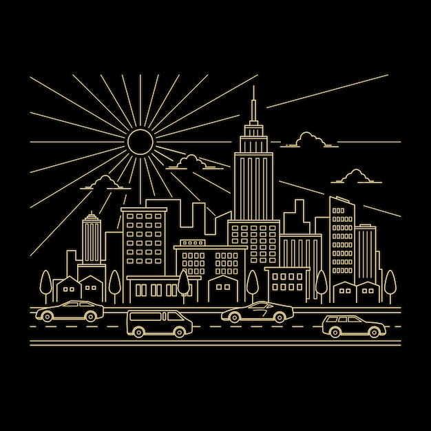 Cityscape ontwerp vector lijn kunststijl Premium Vector