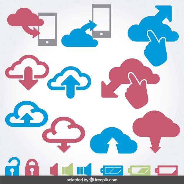 Cloud computing en batery pictogrammen instellen Gratis Vector