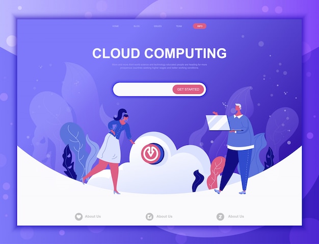 Cloud computing platte concept, bestemmingspagina websjabloon Premium Vector