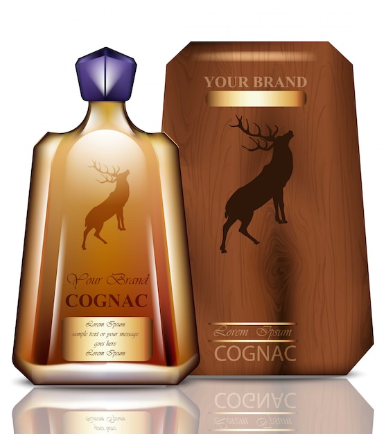 Vroegst Waterig Mordrin Cognac origineel flesverpakkingsontwerp. realistisch product met merk  vintage label. plaats voor teksten | Premium Vector