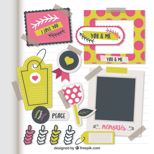 Colecction van scrapbooking elementen in plat design Gratis Vector