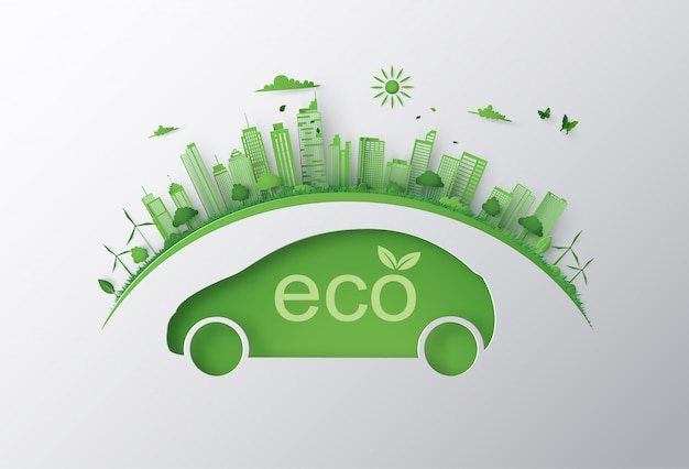 Concept van eco-auto en milieu Premium Vector