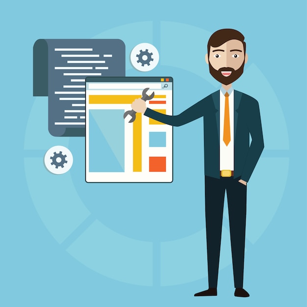Concept van programmeur of coder workflow voor website-codering en html-programmering van webapplicatie Premium Vector