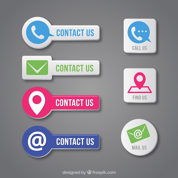 Contact knop set in plat design Gratis Vector