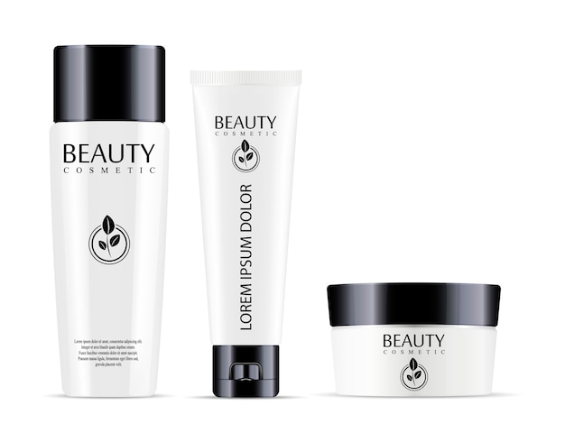 Cosmetische fles voor shampoo en pot met buis voor crème Premium Vector