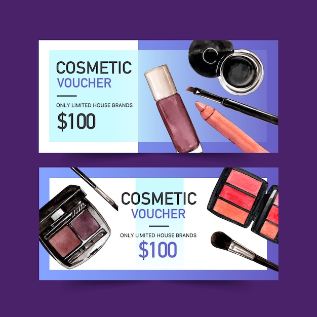 Cosmetische voucherset met eyeliner, lippenstift, wenkbrauwpalet Gratis Vector