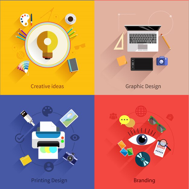 Creatief idee, drukproces, grafisch ontwerp en branding Premium Vector