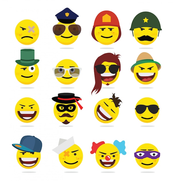 Creatieve Grappige Emoji Emoticons In Vlakke Stijl Premium Vector