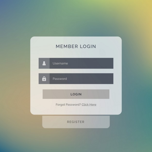 Creatieve lid login box interface design op onscherpe achtergrond Gratis Vector