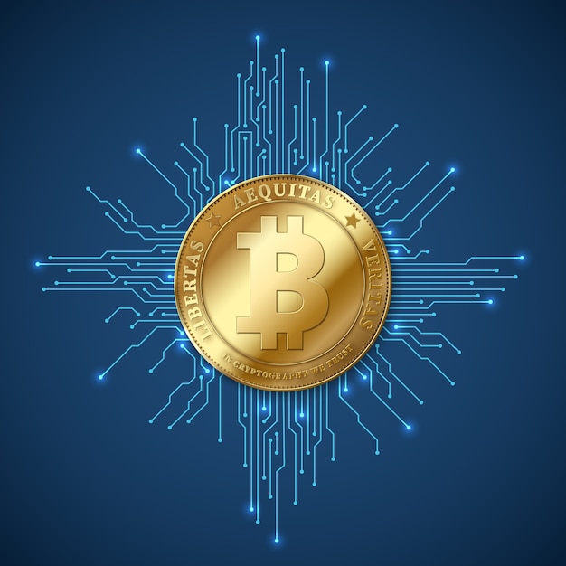 Crypto-valuta bitcoin. netto bankwezen en bitcoins mijnbouw vectorconcept Premium Vector