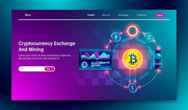 Cryptocurrency exchange en bitcoin mining-technologie Premium Vector