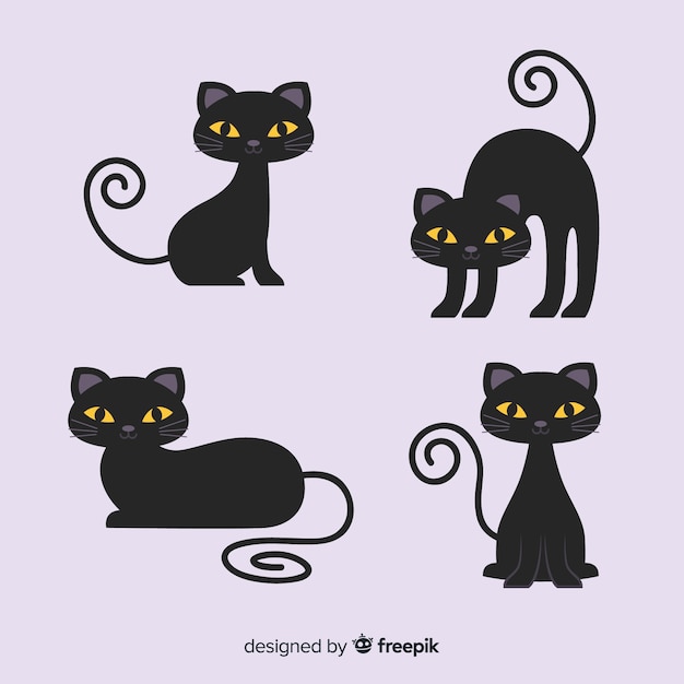 Cute Cartoon Zwarte Kat Karakter Gratis Vector