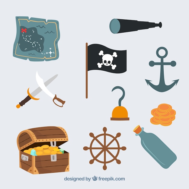 Cute piraat iconen vector set Gratis Vector