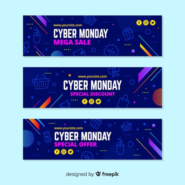 Cyber maandag banners in plat ontwerp Gratis Vector