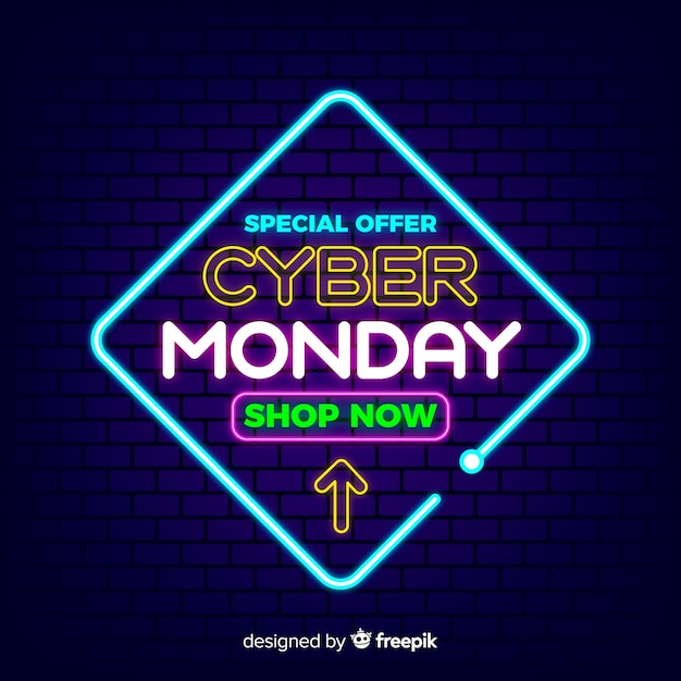 Cyber maandag concept met neon achtergrond Gratis Vector