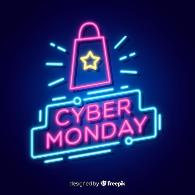 Cyber maandag concept met neon ontwerp Gratis Vector