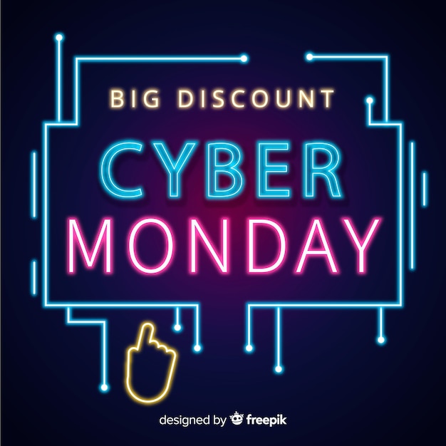 Cyber maandag concept met neon ontwerp Gratis Vector