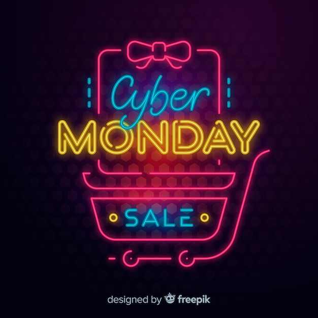 Cyber maandag concept met neon ontwerp Gratis Vector